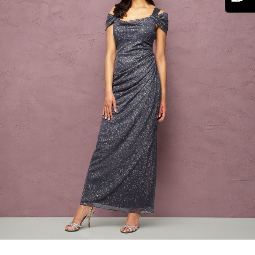 Alex Evenings Gray Ruched Sweetheart Maxi Dress